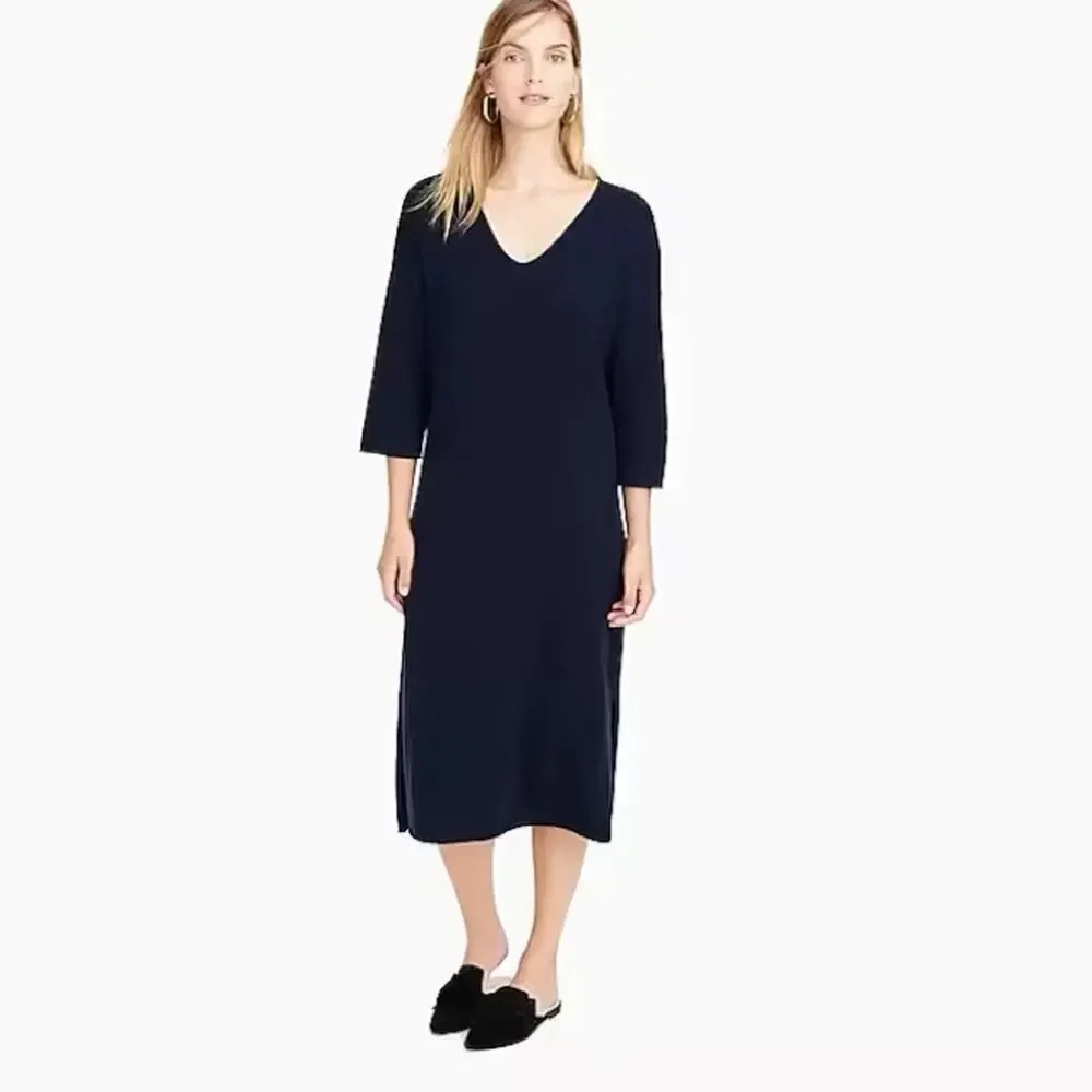 J. Crew x Demylee Ribbed Merino Wool Dress Sz S Navy